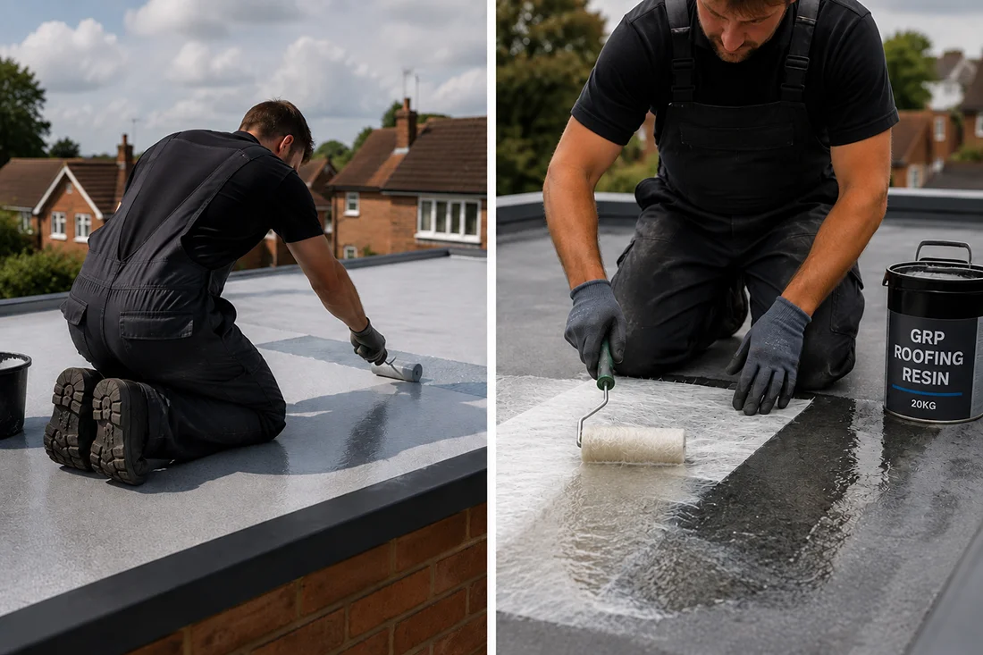 Applying GRP FIbreglass roofing in Sussex